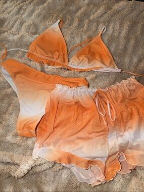 Orange Ombre Bikini Set with Matching Shorts